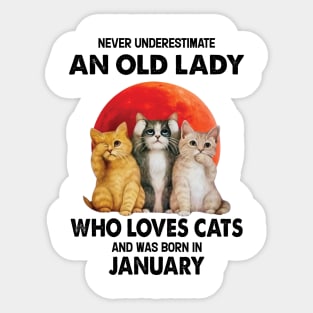 Never Underestimate An Old Lady Who Loves Cats And Was Born In January Sticker